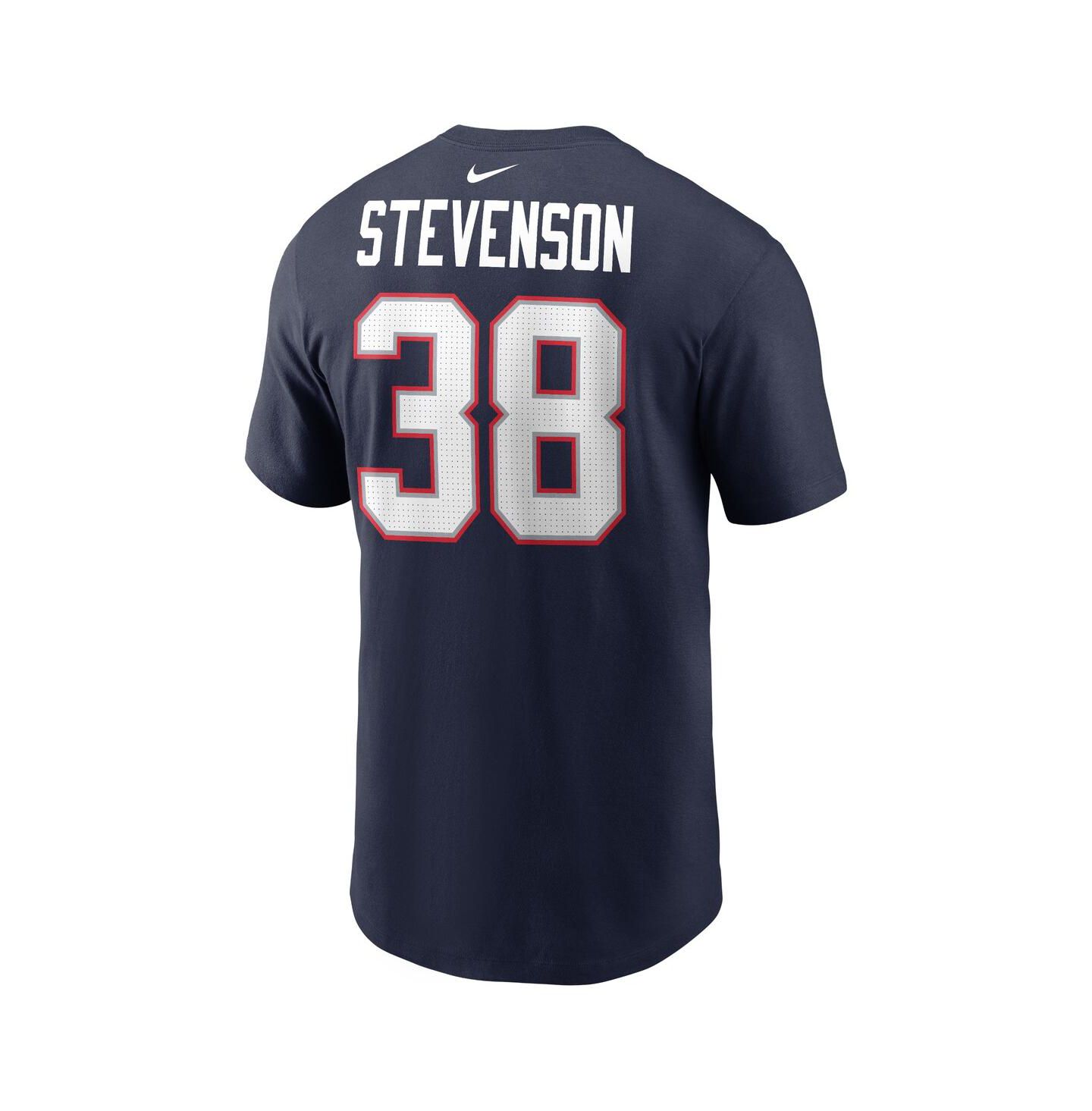 Мужская футболка Nike Rhamondre Stevenson Navy New England Patriots Player Name and Number — фото 3
