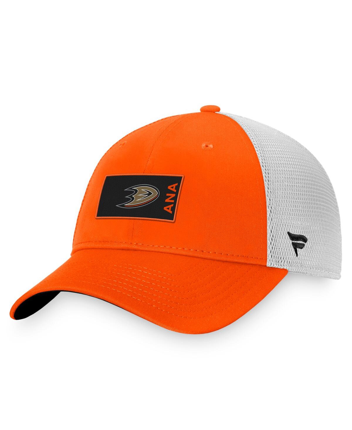 Shop Fanatics Men's  Orange, White Anaheim Ducks Authentic Pro Rink Trucker Snapback Hat In Orange,white