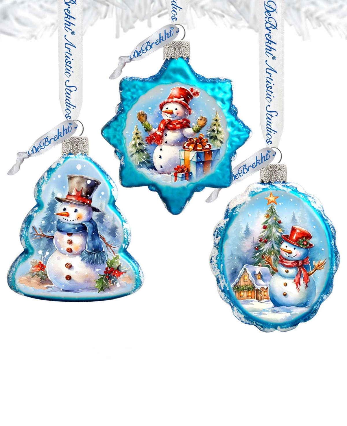 Designocracy Snowmen Keepsake Holiday Mercury Glass Ornaments Set Of 3 G. Debrekht In Multi Color