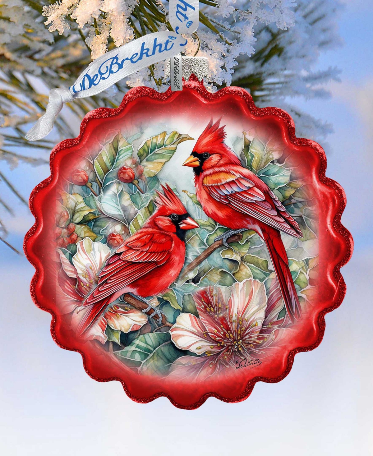 Designocracy Cardinals Wreath Christmas Mercury Glass Ornaments G. Debrekht In Multi Color