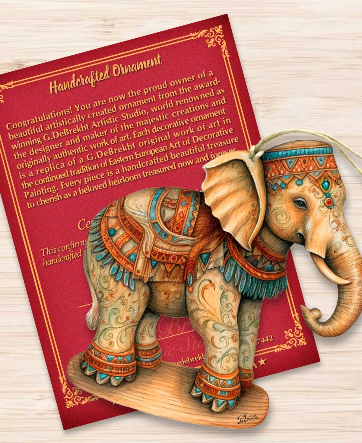 Designocracy Carousel Elephant Christmas Wooden Ornaments Holiday Decor G. Debrekht In Multi Color