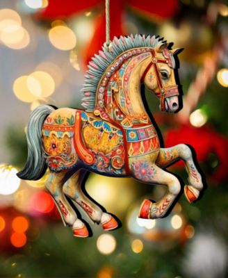 Designocracy Carousel Horse Christmas Wooden Ornaments Holiday Decor G. DeBrekht