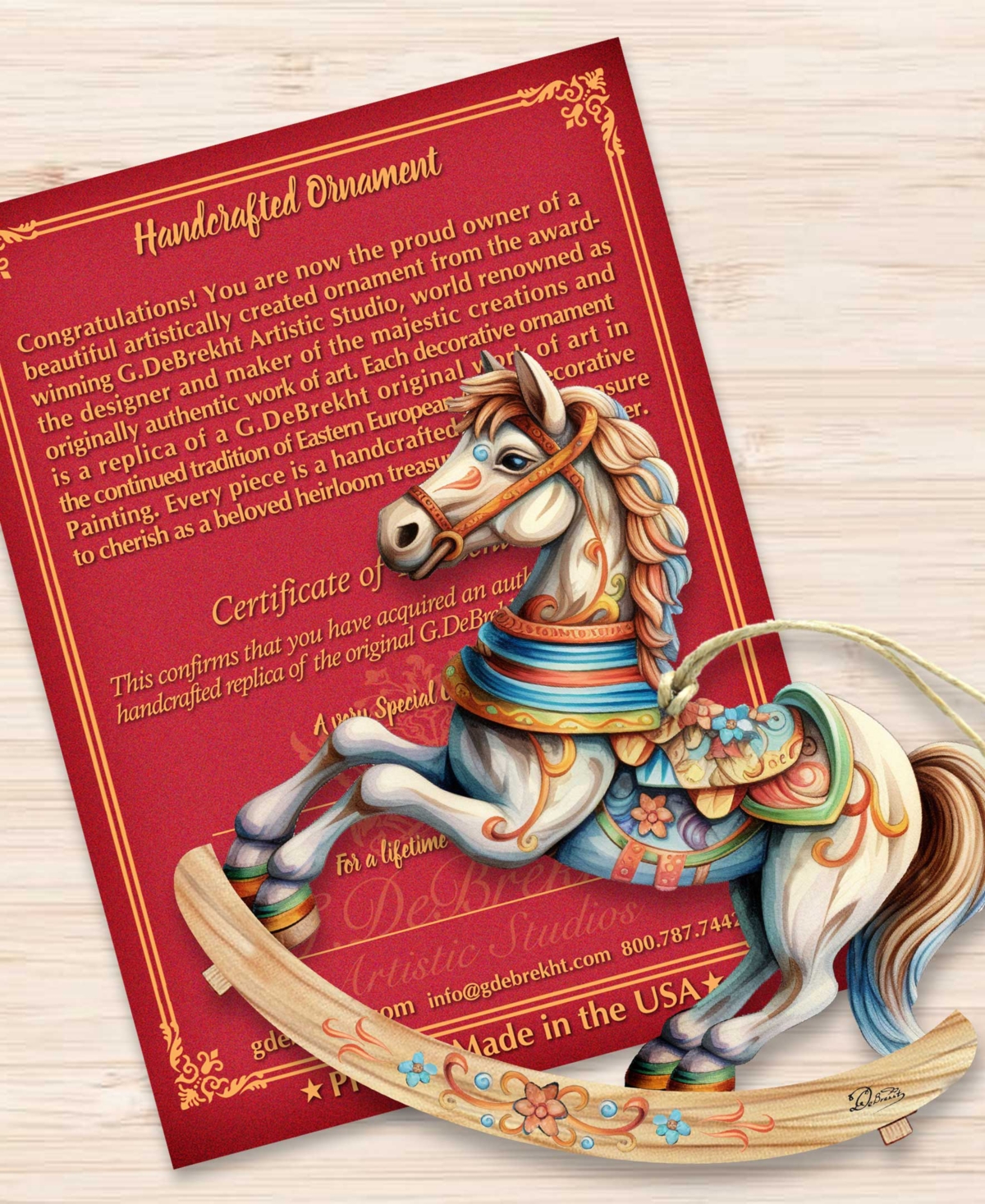 Designocracy Rocking Horse Christmas Wooden Ornaments Holiday Decor G. Debrekht In Multi Color