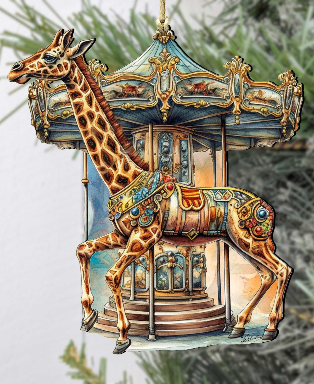 Shop Designocracy Carousel Giraffe Christmas Wooden Ornaments Holiday Decor G. Debrekht In Multi Color