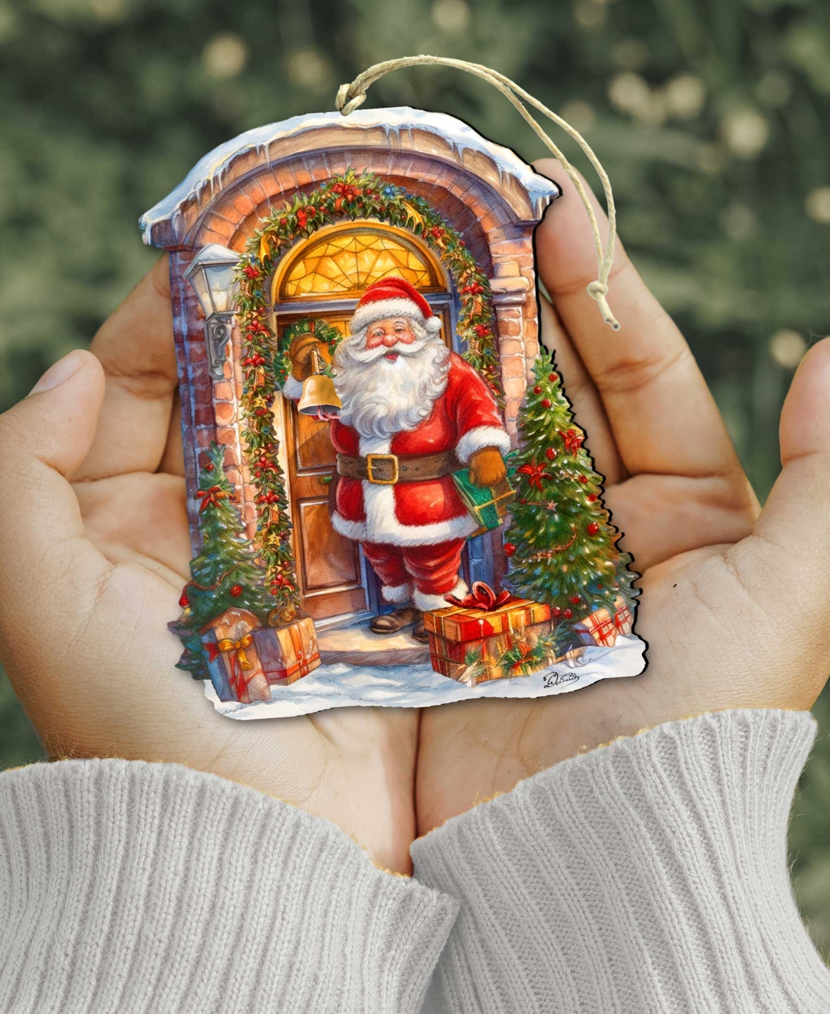 Shop Designocracy Knocking The Door Santa Christmas Wooden Ornaments Holiday Decor G. Debrekht In Multi Color