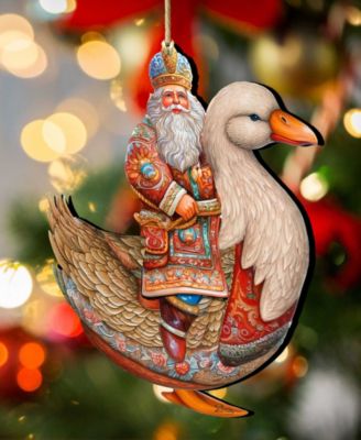Charming Santa on Goose Christmas Wooden Ornaments Holiday Decor G. DeBrekht