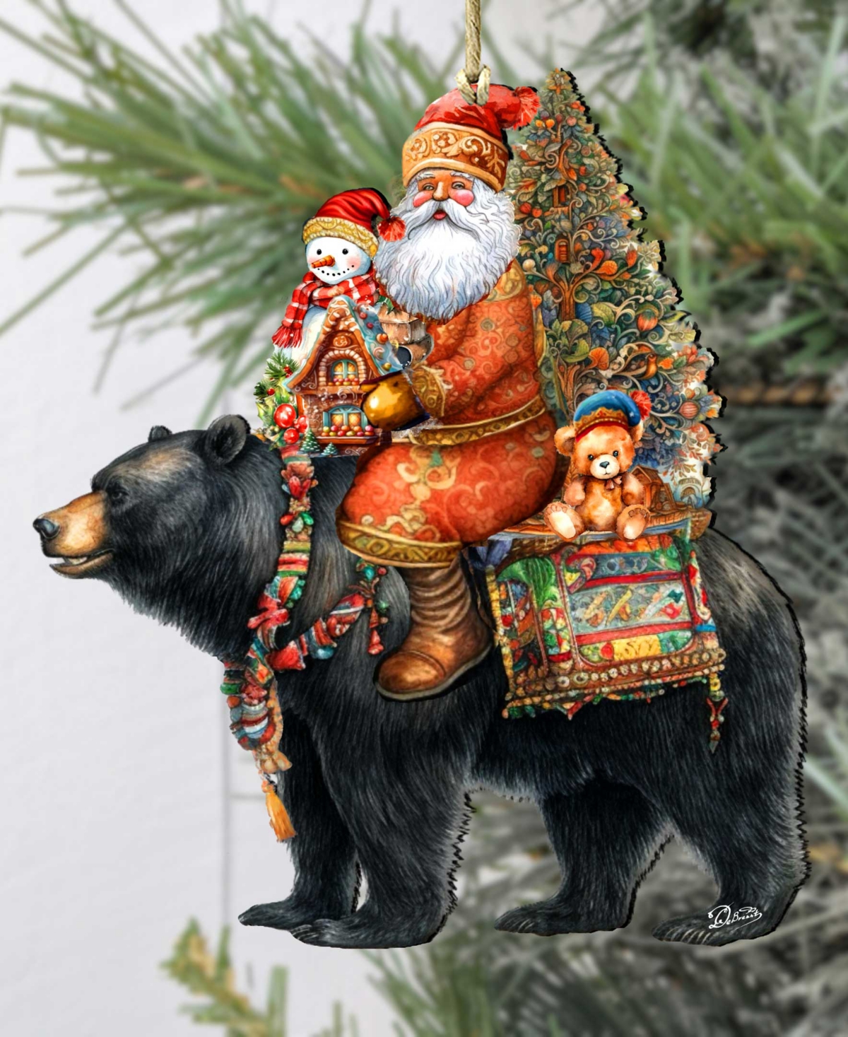 Shop Designocracy Santa On Bear Christmas Wooden Ornaments Holiday Decor In Multi Color