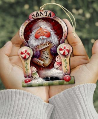 Santa Checking his List Christmas Wooden Ornaments Holiday Decor J. Mills-Price