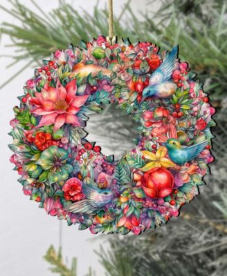 Holiday Wooden Ornaments Summer Blooms Wreath Home Decor G. DeBrekht