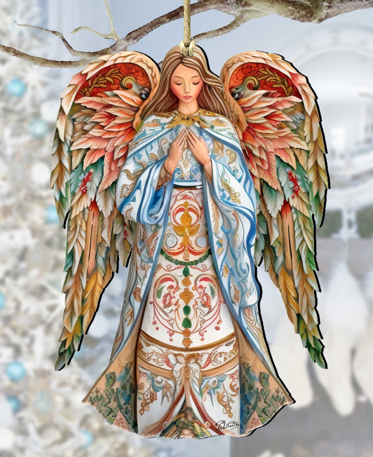 Designocracy Elegant Angel Of Hope Christmas Wooden Ornaments Holiday Decor G. Debrekht In Multi Color