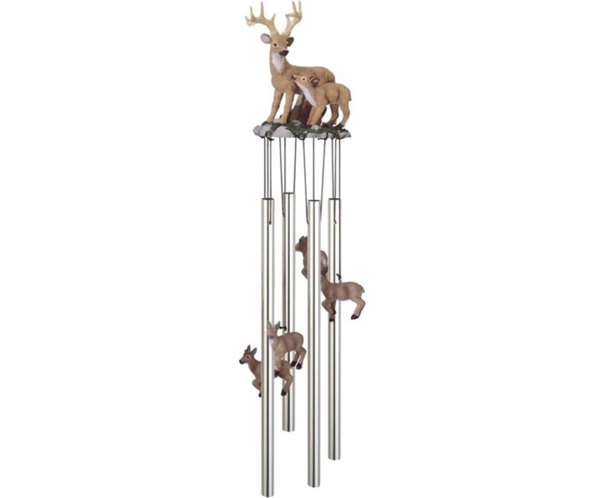 23" Long Deer with Fawn Round Top Wind Chime - Silver