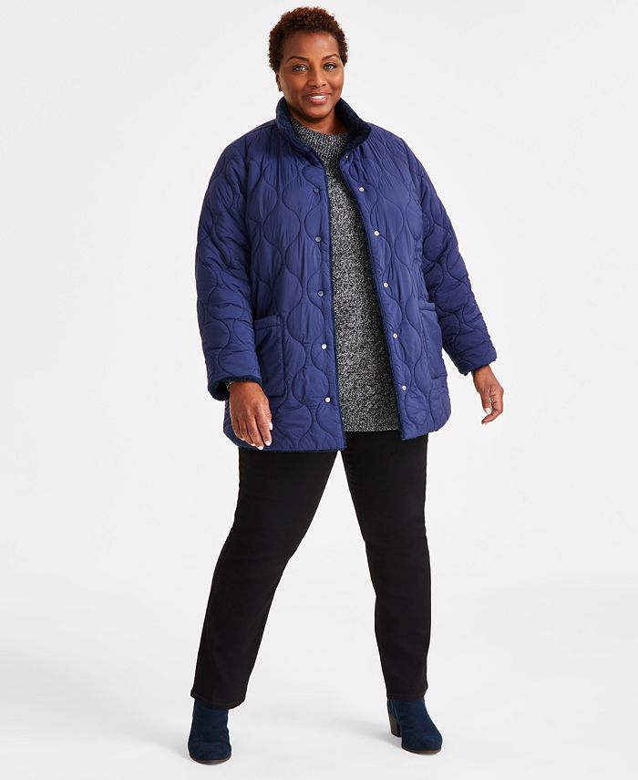 Style & Co Plus Size Reversible Quilted Sherpa Jacket, Created for Macy ...