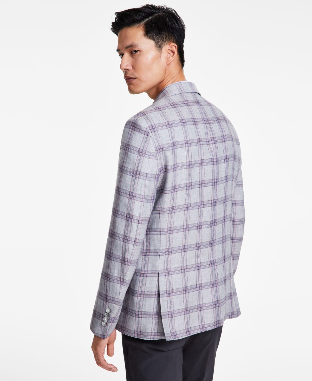 Tallia Men's Slim-Fit Plaid Linen Sport Coat -grey