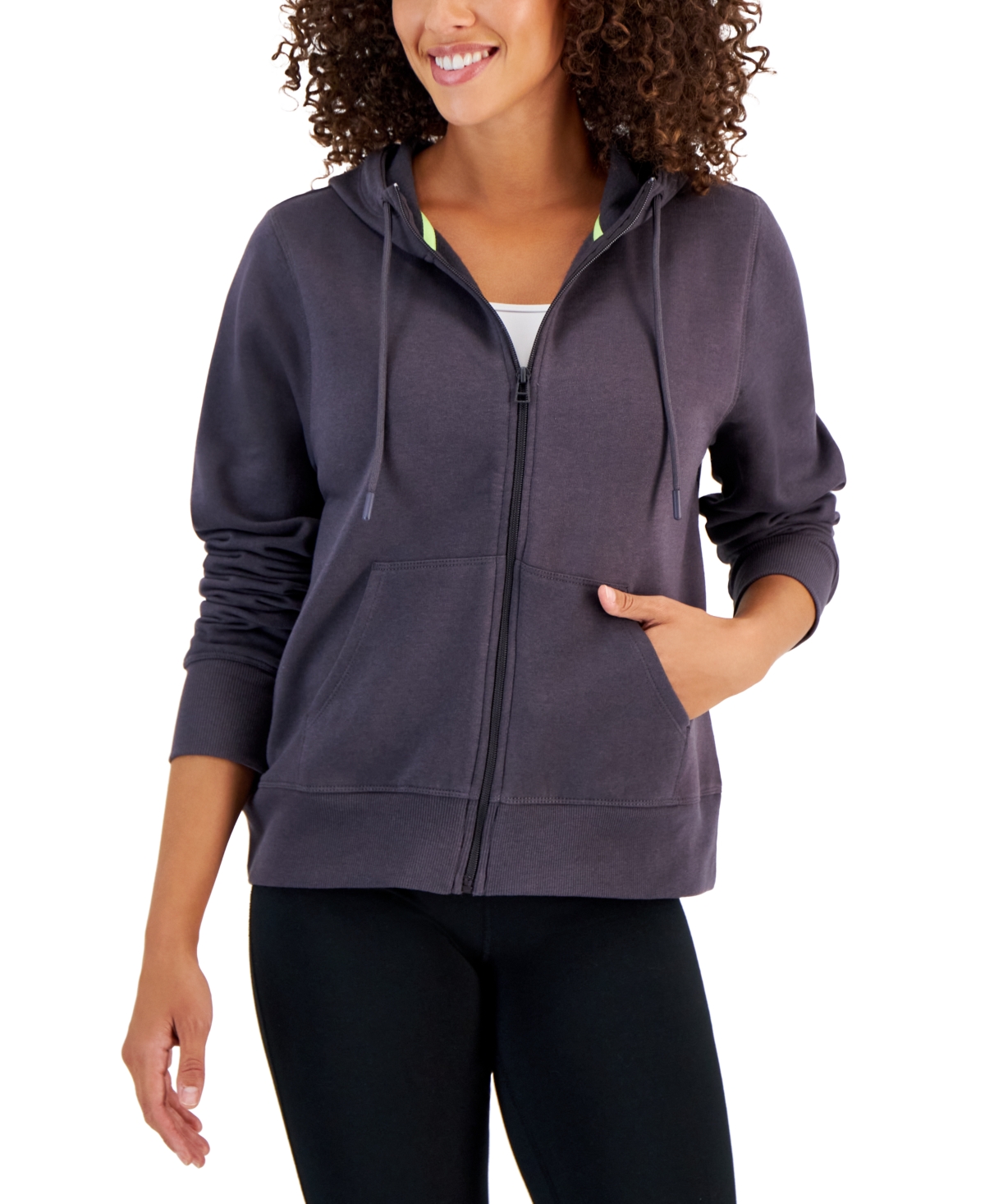 Id Ideology Women's Full-zip Hooded Sweatshirt, Created For Macy's In Deep Charcoal