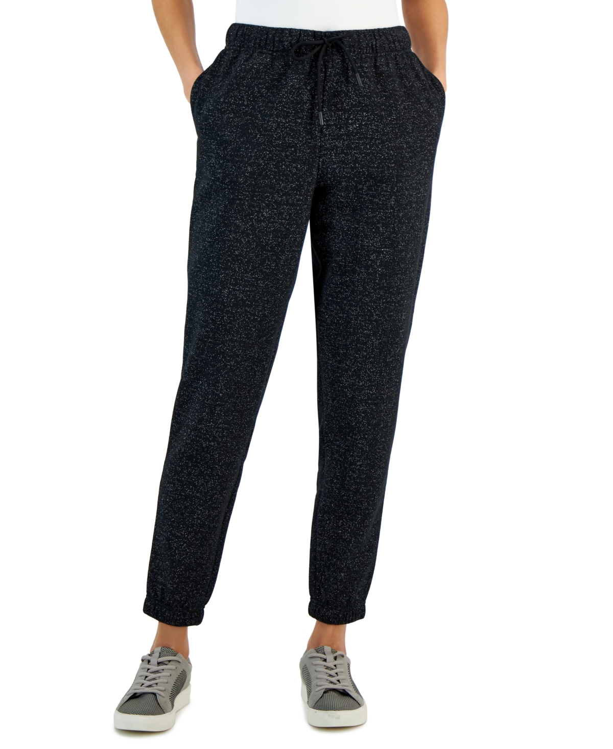 Women's Metallic Fleece Jogger Pants, Created for Macy's - Deep Black