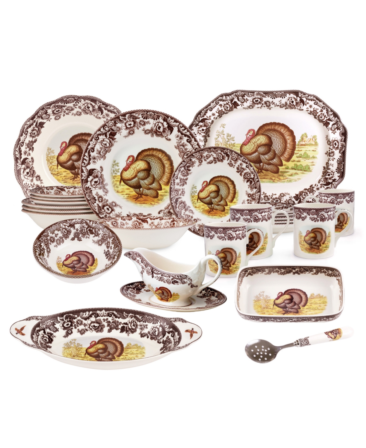 Spode Woodland Grand Thanksgiving 27 Pc. Dinnerware Set, Service For 4 In Brown