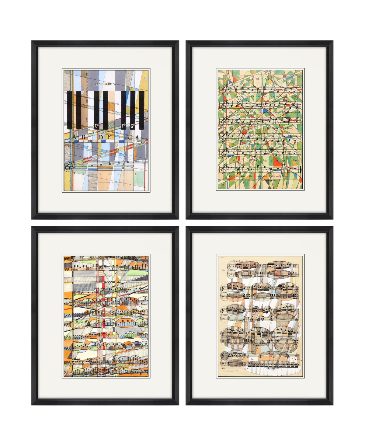 Paragon Picture Gallery Geometry Of Music Framed Art, Set Of 4 In Multi