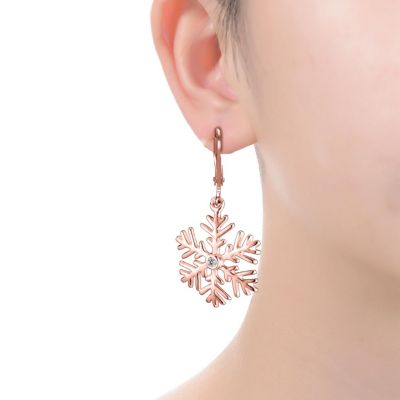 Cubic Zirconia Sterling Silver Snowflake Drop Euro Earrings