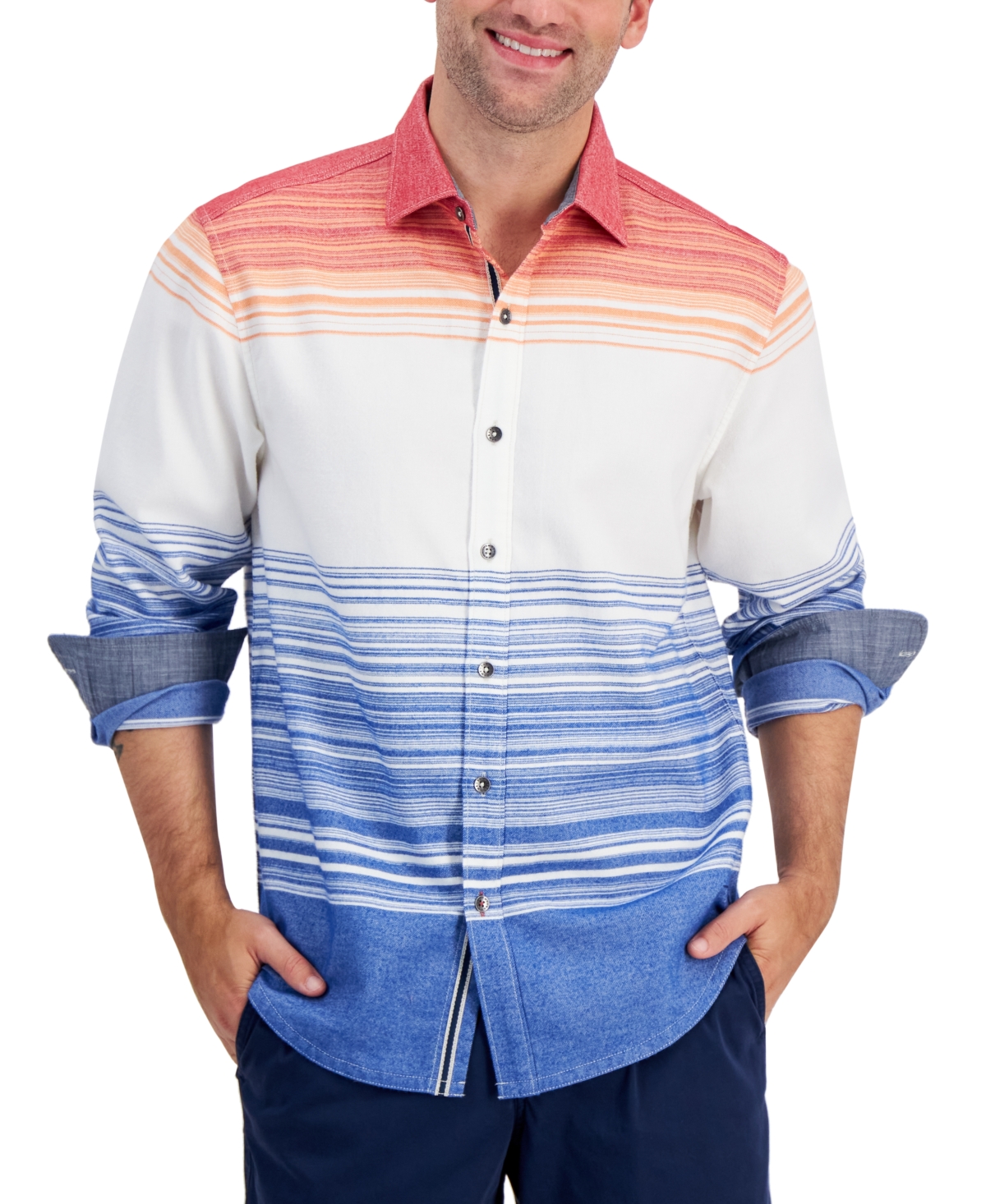 Tommy Bahama Men's Canyon Beach Bonfire Engineered Yarn-dyed Stripe Button-down Shirt In Jester Red