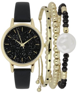 I.N.C. International Concepts - Women's Black Strap Watch 35mm Gift Set