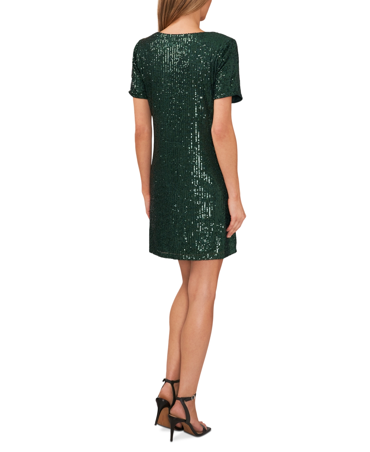 CeCe Women's Short Sleeve Scoop Neck Sequin Dress