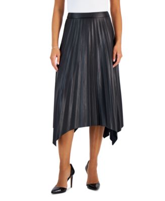 T Tahari Women's Pleated Faux-Leather Midi Skirt - Macy's