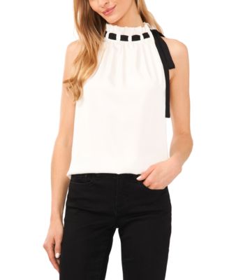 CeCe - Women's Sleeveless Contrast Tie-Neck Blouse