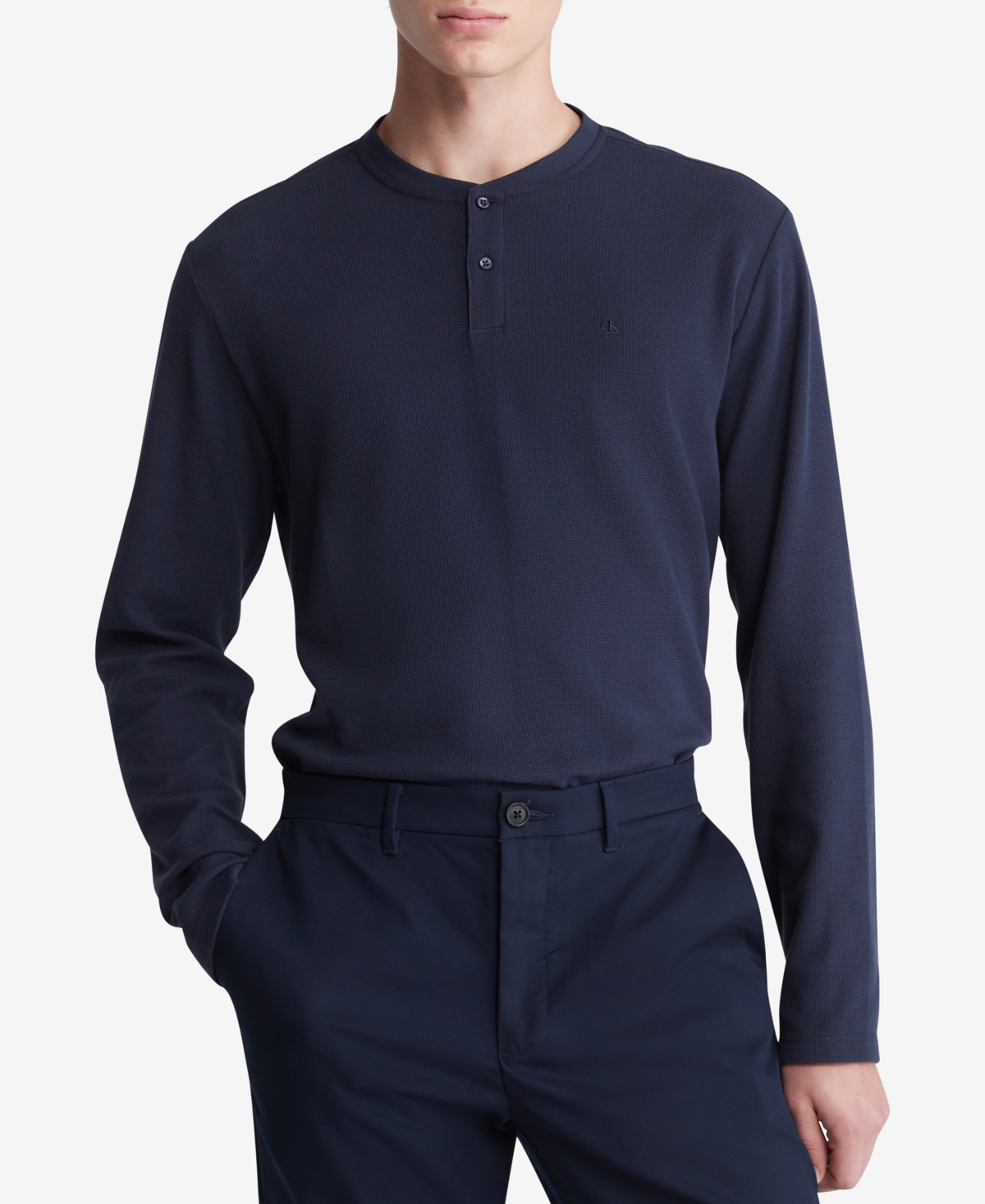 Calvin Klein Men's Regular-fit Waffle-knit Long-sleeve Henley In Dark Sapphire