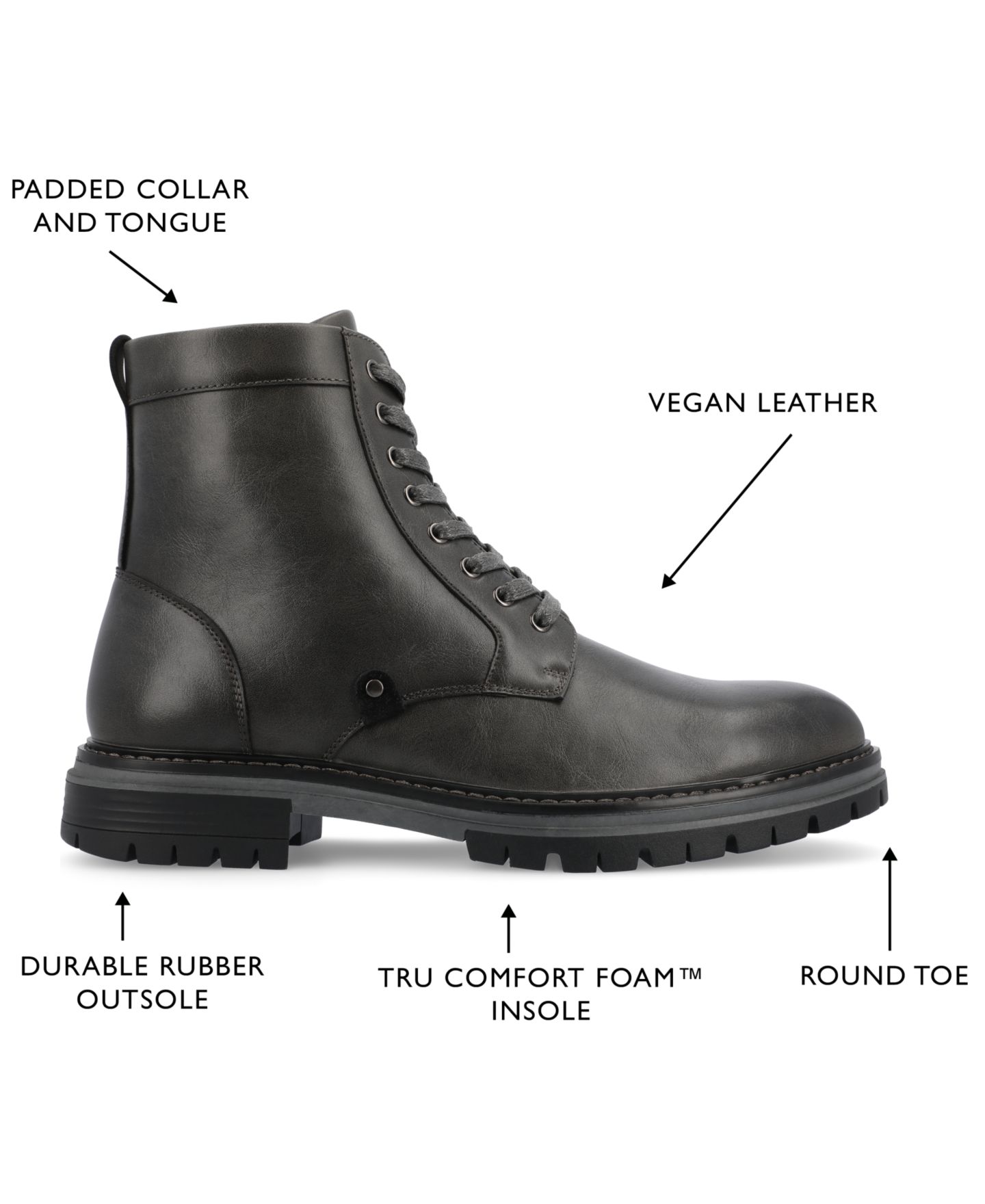 Мужские ботинки Vance Co. Denver Tru Comfort Foam Plain Toe Lace-Up Ankle, цвет: Угольный — фото 8