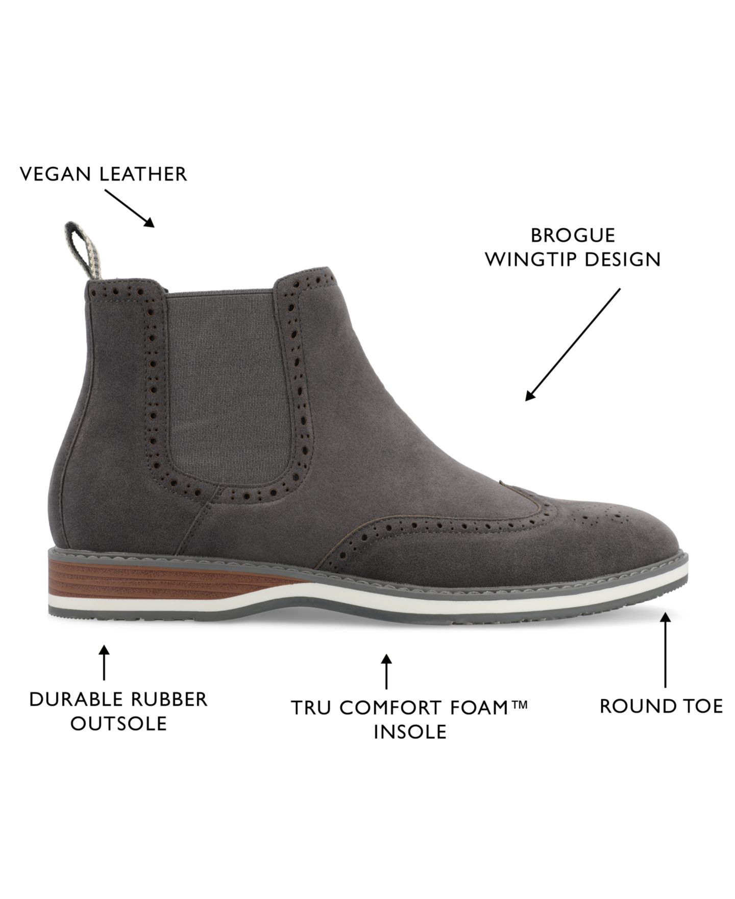 Мужские ботинки Vance Co. Thorpe Tru Comfort Foam Wingtip Slip-On Chelsea, цвет: Серый — фото 8