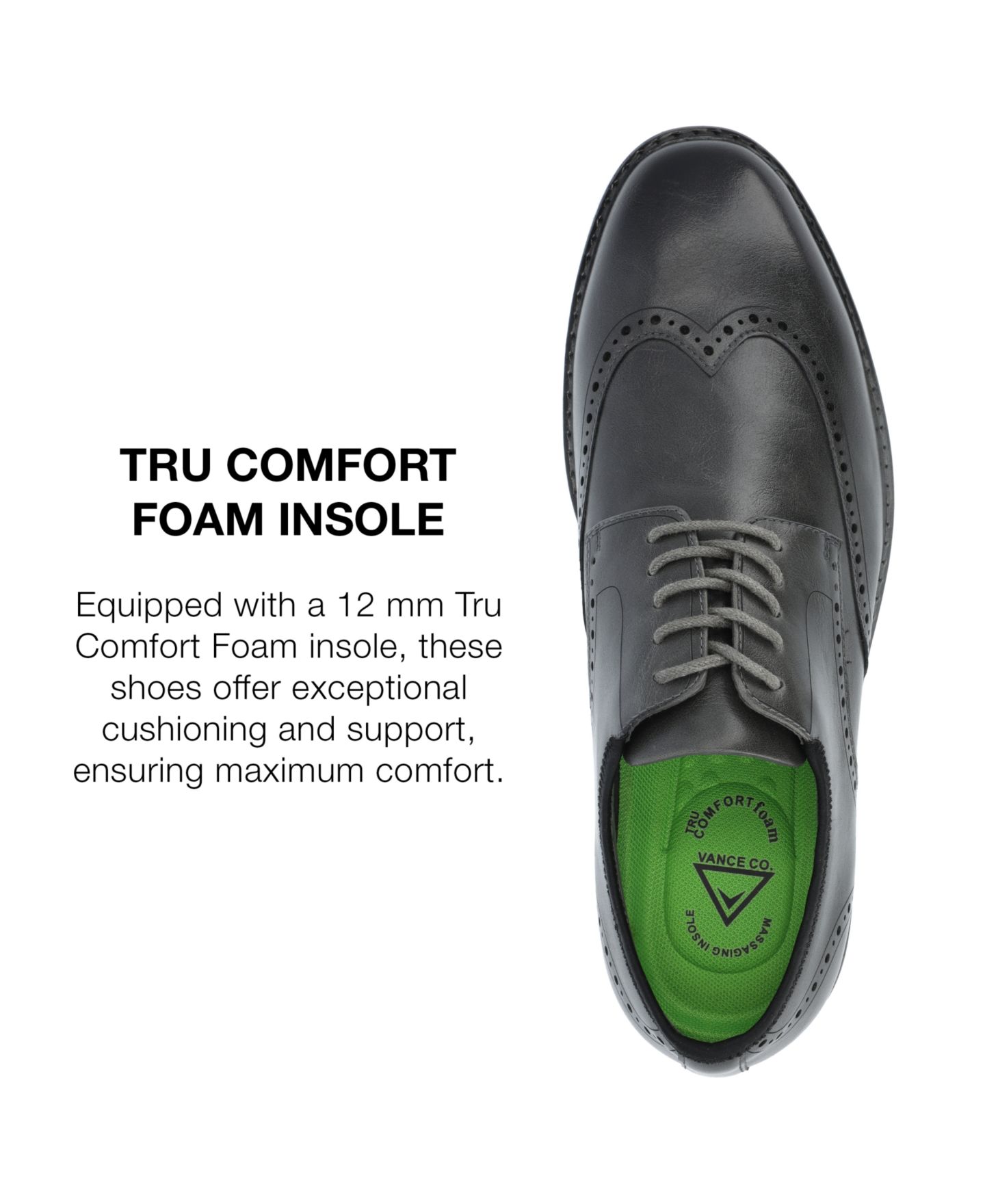Мужские туфли Vance Co. Ozzy Wingtip Tru Comfort Foam Hybrid Dress Shoes, цвет: Угольный — фото 6