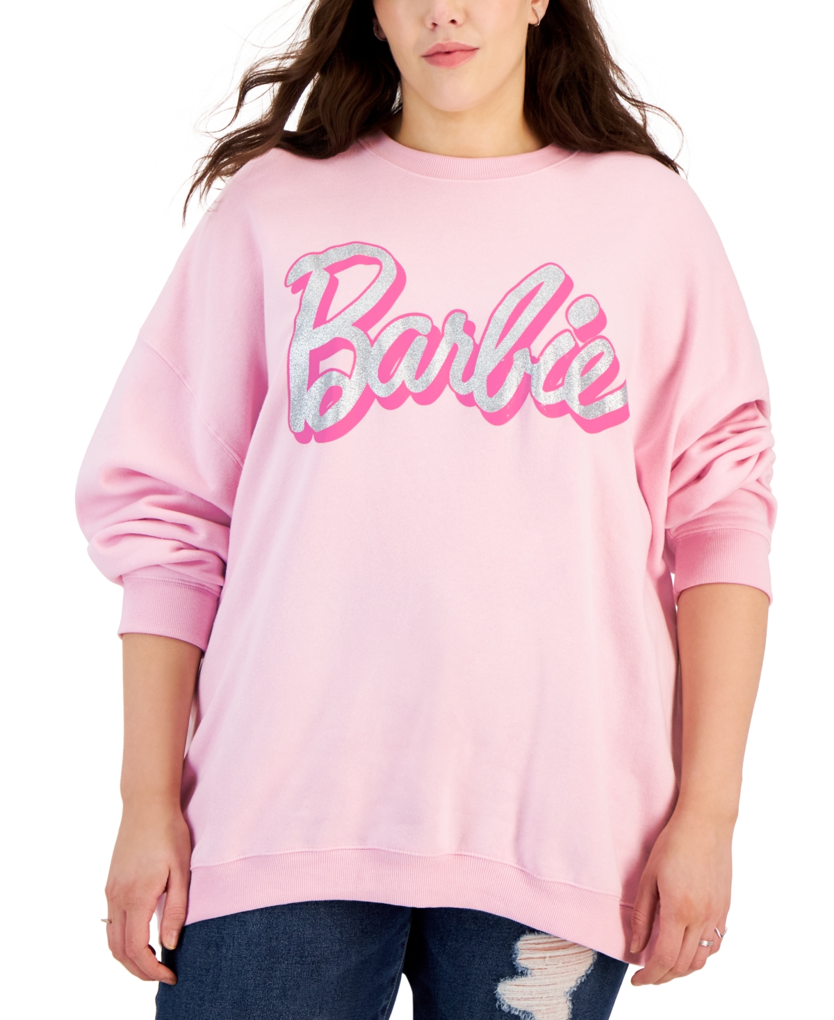 Grayson Threads, The Label Plus Size Barbie Glitter Sweatshirt In Pink