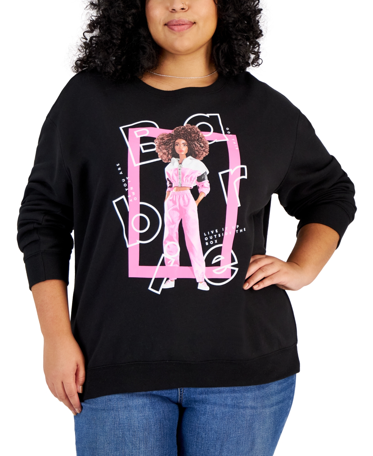 Trendy Plus Size Barbie Box Sweatshirt - Black