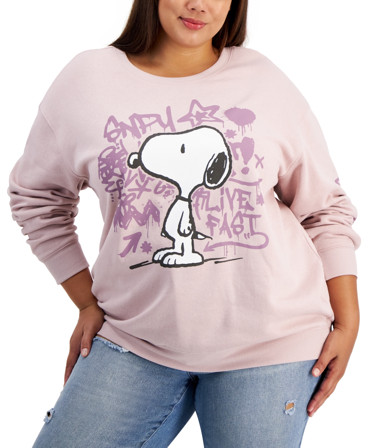 Trendy Plus Size Snoopy Graffiti Graphic Sweatshirt - Violet Ice