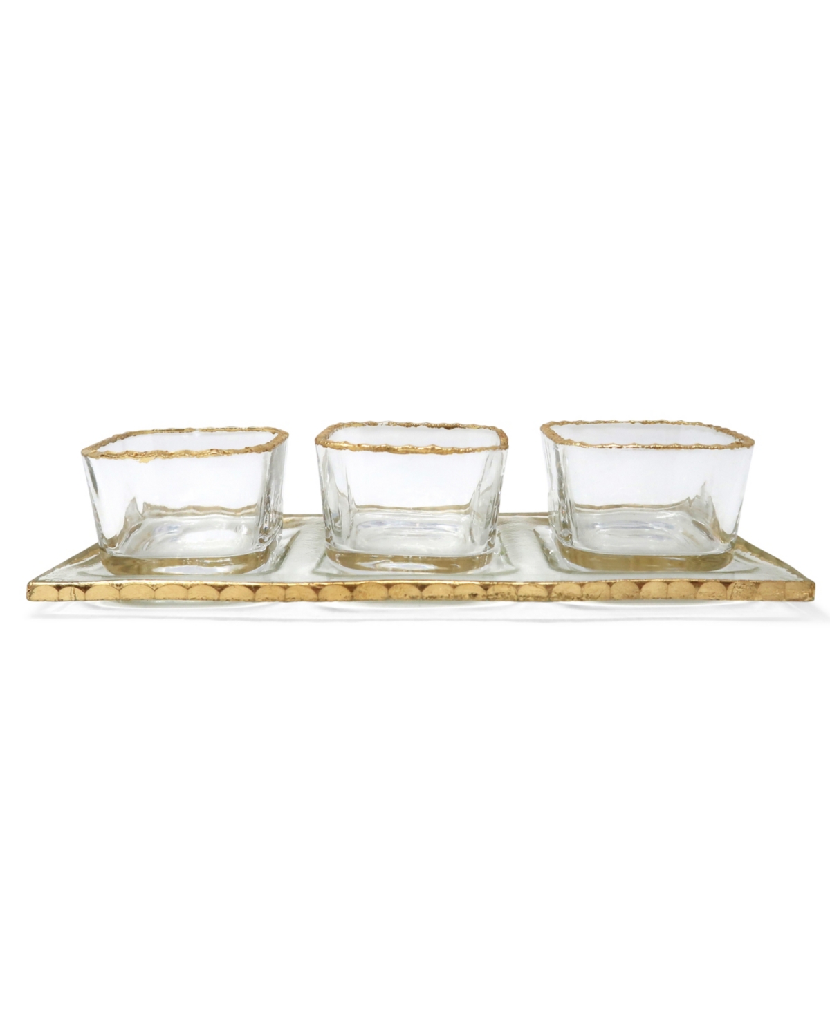 3 Bowl Relish Dish on Tray with Gold-Tone Rim, 4 Piece Set - Gold