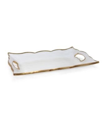 Rectangular Glass Tray with Handles and Gold-Tone Rim, 20"