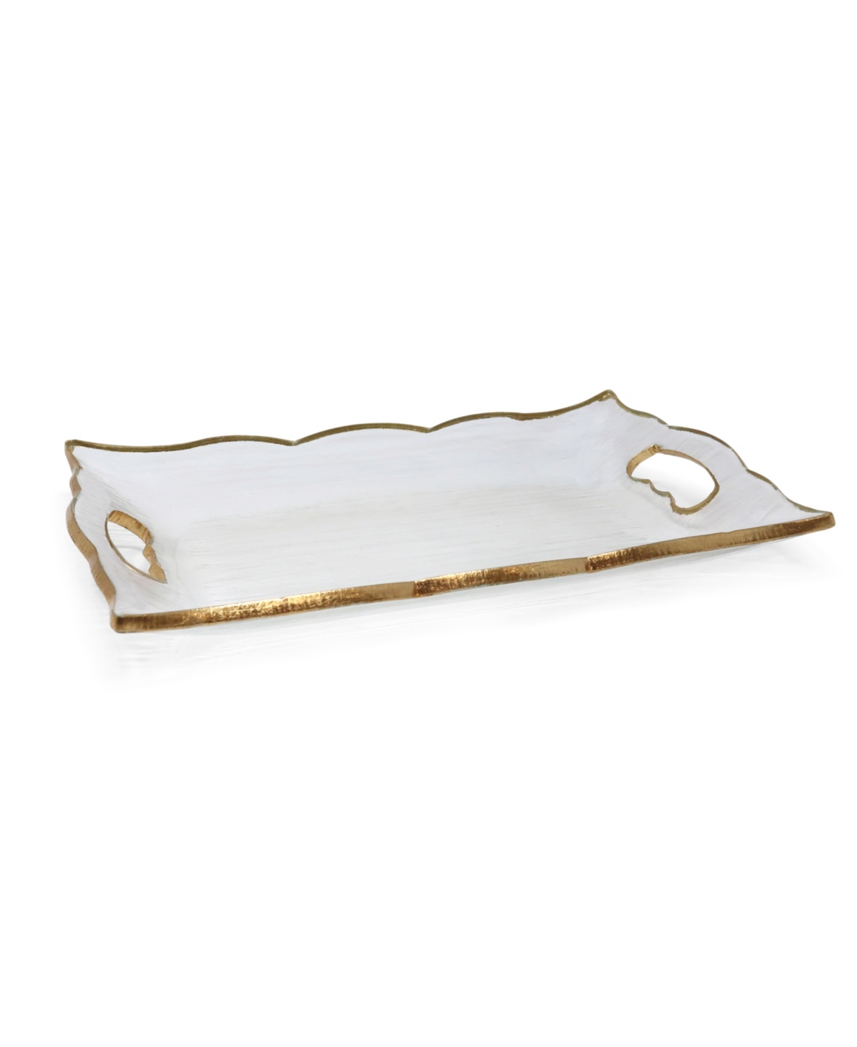 CLASSIC TOUCH RECTANGULAR GLASS TRAY WITH HANDLES AND GOLD-TONE RIM, 20" 
