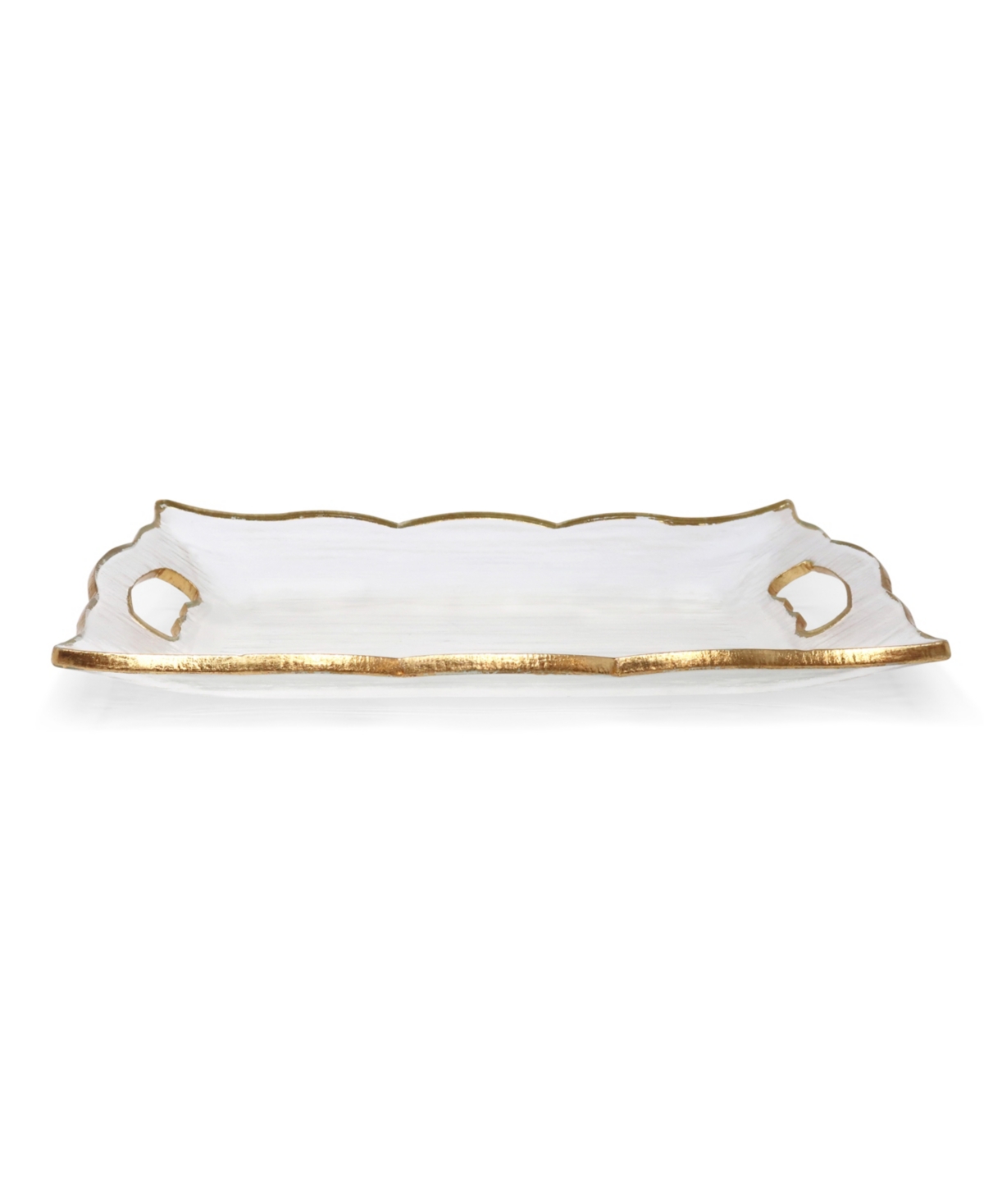 Rectangular Glass Tray with Handles and Gold-Tone Rim, 11.5" - Gold
