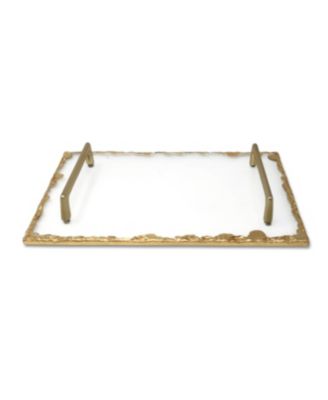 Glass Tray with Gold-Tone Rim and Handles, 15" L