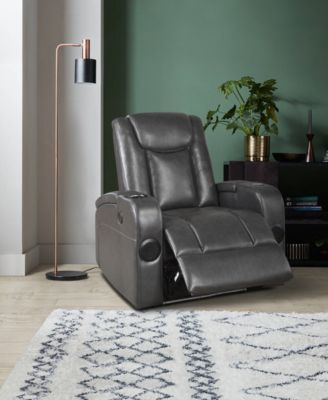 White Label Bryce 36" Power Reclining Chair with Wireless Charger, Cooling Cup-Holder, Storage Arms, Speakers, Led Light and USB Port