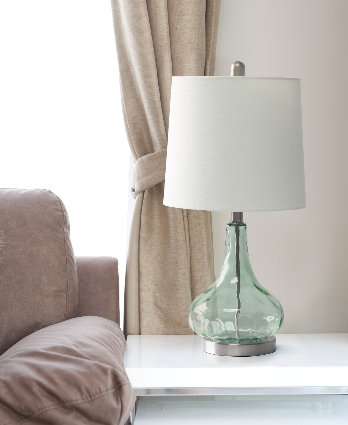 Shop All The Rages Rippled Glass Table Lamp With White Fabric Shade In Clear Sage