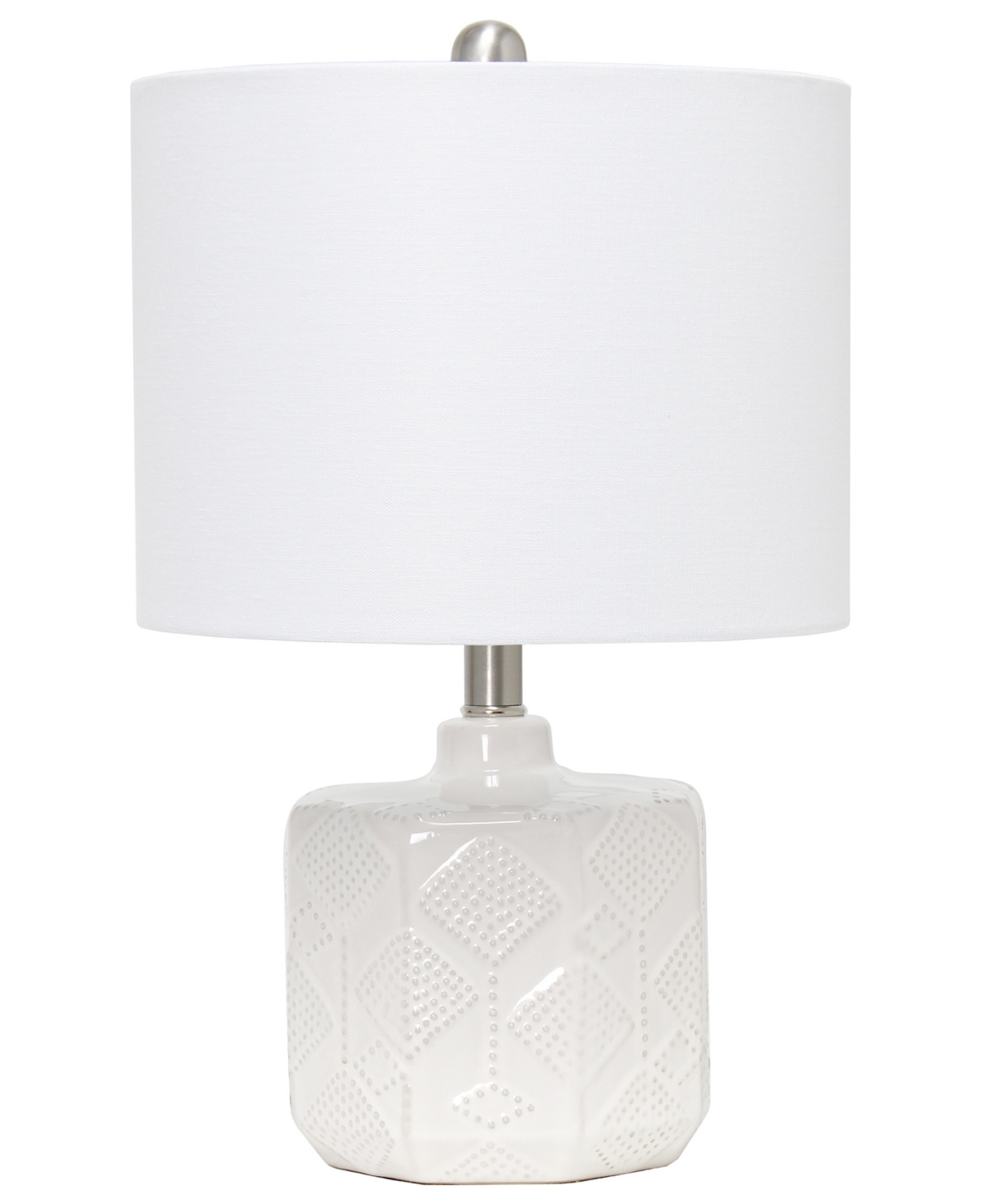 All The Rages 19" Contemporary Bohemian Ceramic Eyelet Pattern Floral Textured Bedside Table Lamp With White Fabri In Off White