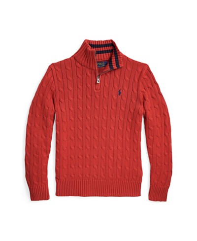 Polo Ralph Lauren Big Boys Cable-Knit Cotton Quarter-Zip Sweater