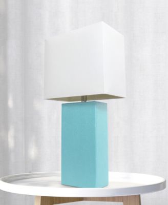 Lalia Home Lexington 21" Leather Base Modern Home D&eacute;cor Bedside Table Lamp with White Rectangular Fabric Shade