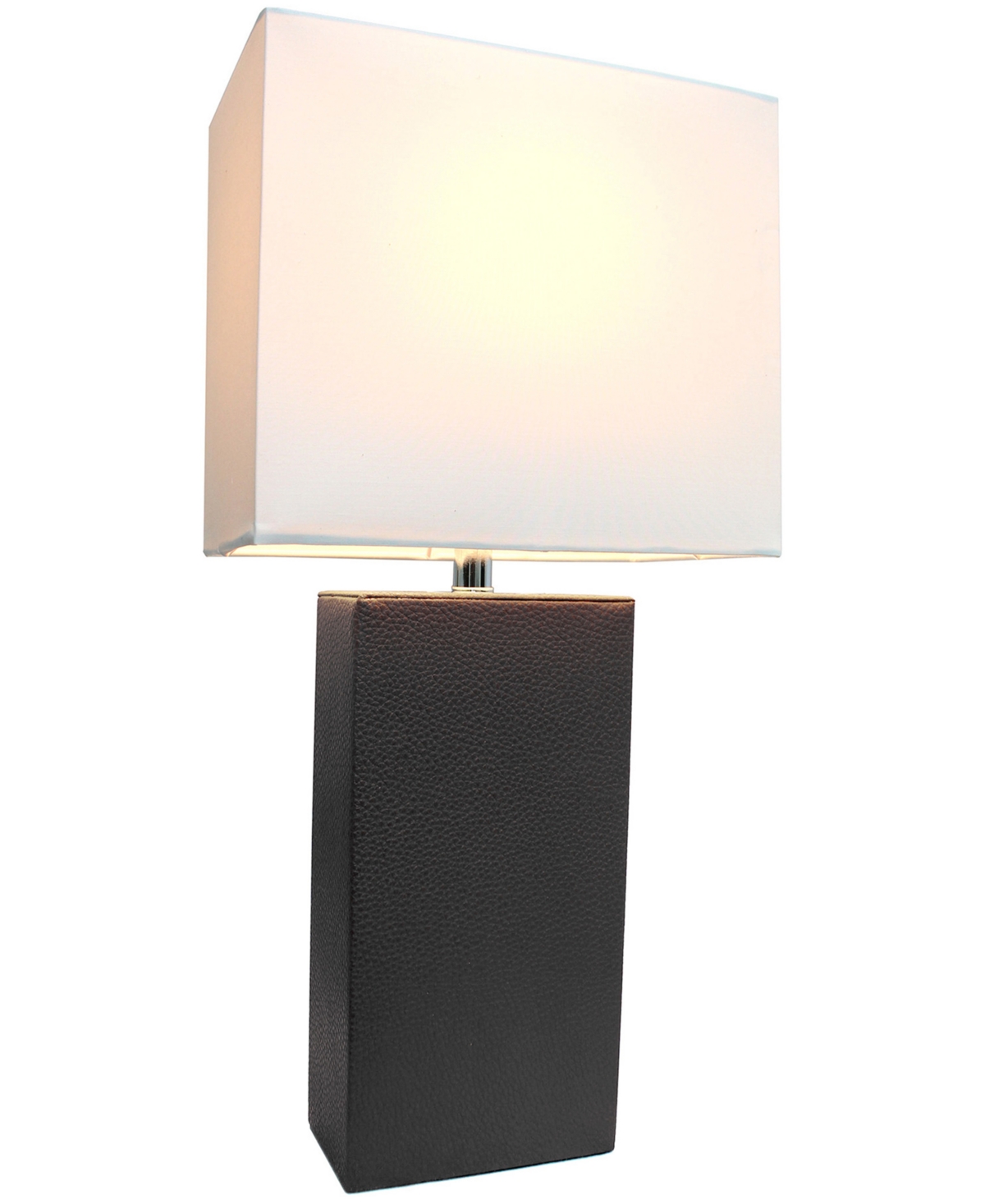 Lalia Home Lexington Leather Base Modern Home Decor Bedside Table Lamp with White Rectangular Fabric Shade