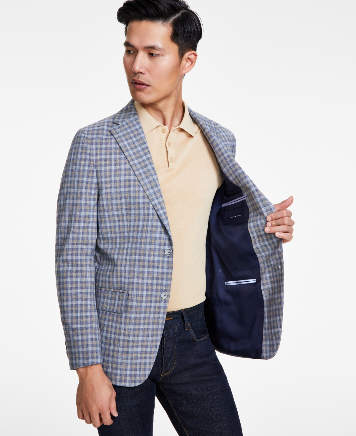 Shop Tommy Hilfiger Men's Modern-fit Windowpane Sport Coat In Blue,tan