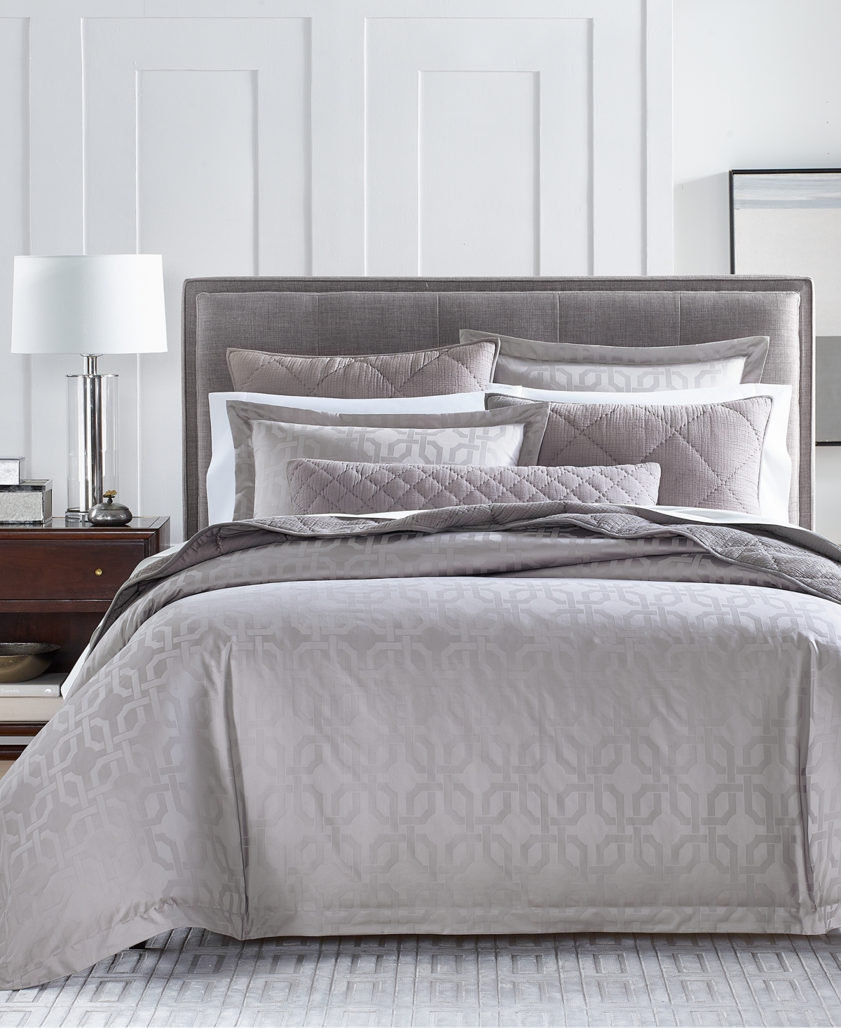 Hotel Collection Fresco Jacquard 525-thread Count Egyptian Cotton 3-pc. Duvet Cover Set, Full/queen, Created For Macy In Grey