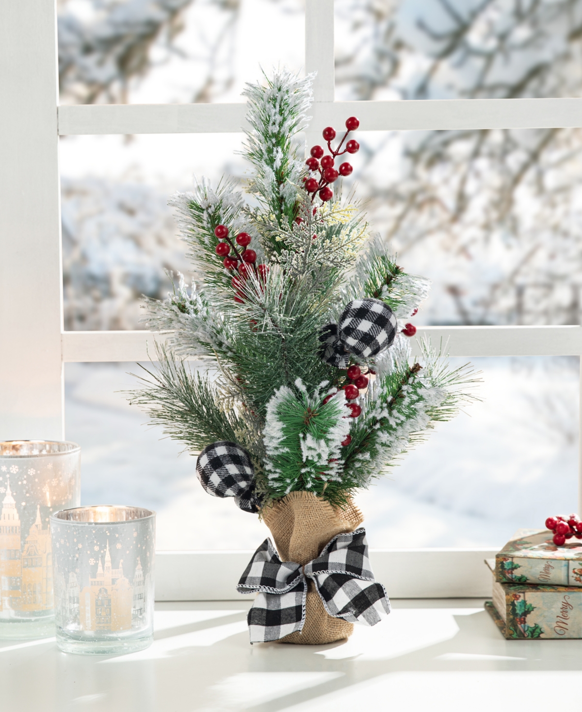Glitzhome 21" H Flocked Pine And Berries Table Tree In Multi