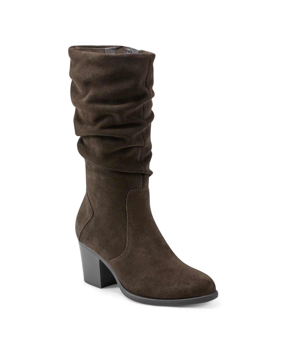 Shop Earth Women's Vine Block Heel Almond Toe Narrow Calf Casual Boots In Dark Brown Suede