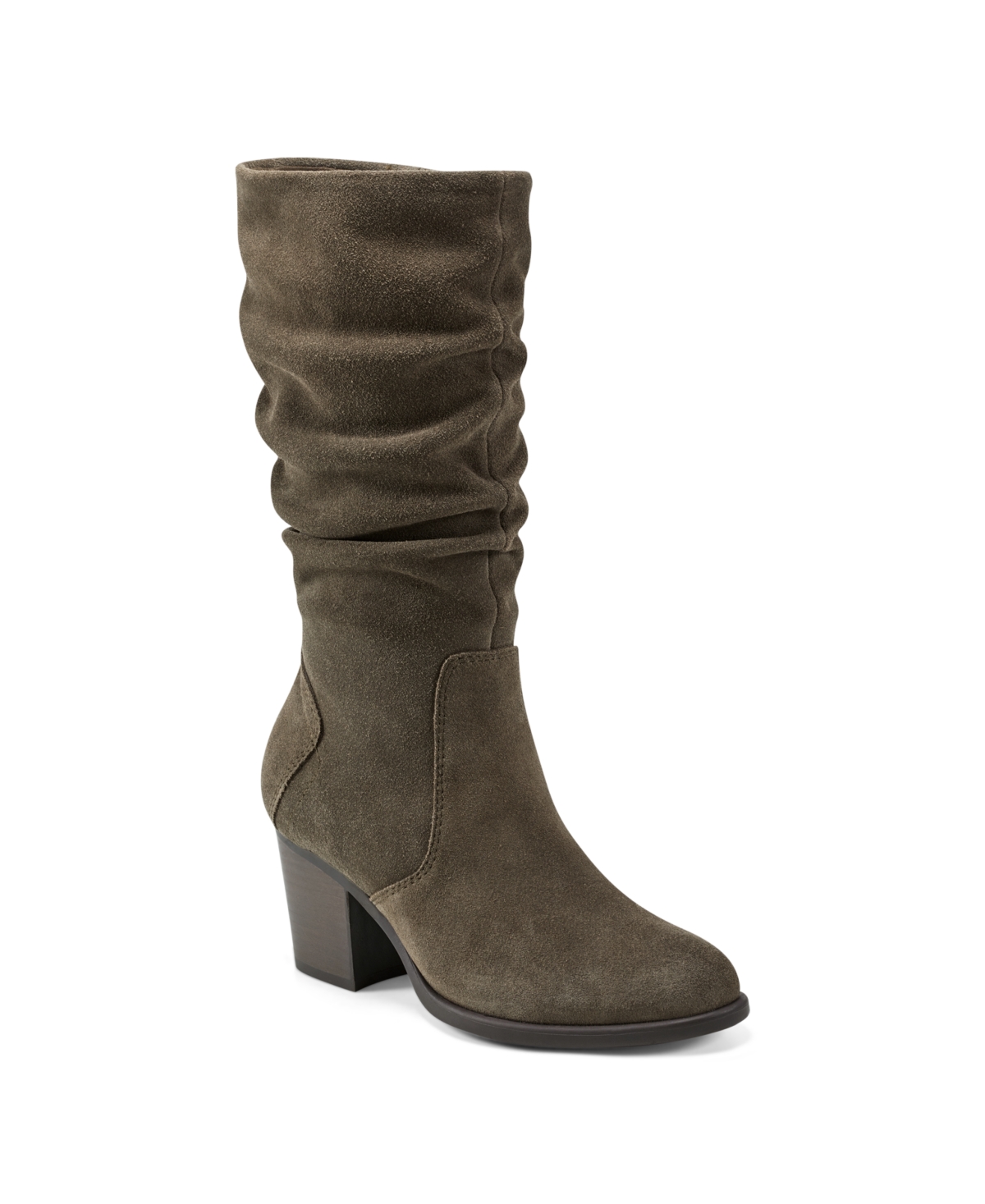 Shop Earth Women's Vine Block Heel Almond Toe Narrow Calf Casual Boots In Dark Green Suede